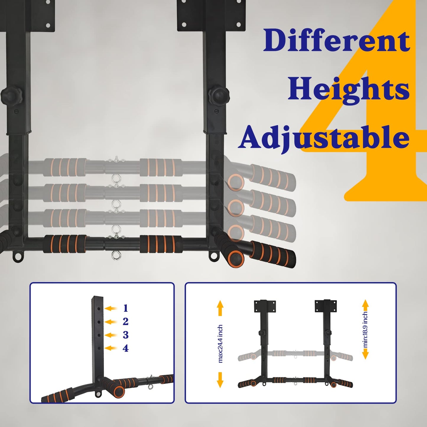 BDL Joist Mount Pull Up Bar, Heavy Duty Chin Up Bar Ceiling Mount for Home Gym Strength Training Equipment, Multifunctional Chin Up Bar Joist Mount, 4 Levels of Height Adjustment