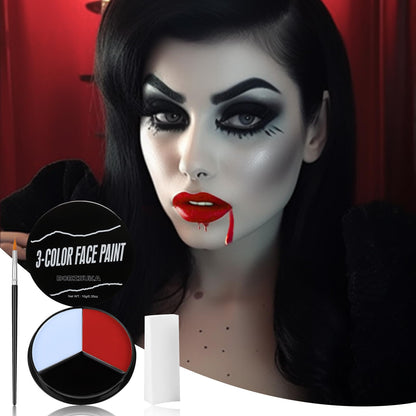 White Red Grey Face Body Paint + 3PC Sponge + Brush, Colored Eye Black for Baseball Softball Sport Games, Face Painting Kit for Halloween Devil, Vampire Cosplay, Costume, SFX Makeup, Theme Parties