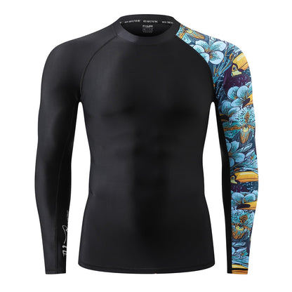 HUGE SPORTS Men's Splice UV Sun Protection UPF 50+ Skins Rash Guard Long Sleeves(HeyToucan, M)