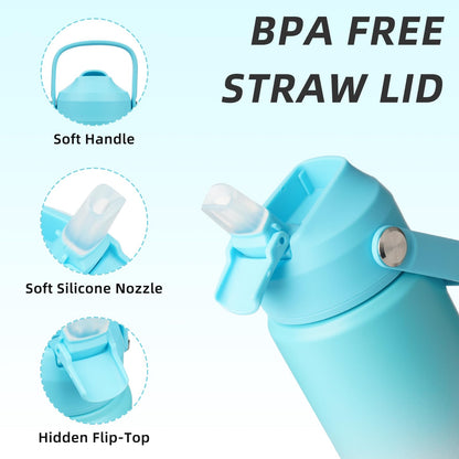 BJPKPK Insulated Water Bottle with Straw Lid, 18oz Thermos Water Bottles with Soft Nozzle, Flex Handle & Non-slip Boot, BPA Free Leak Proof Stainless Steel Metal Thermos, Tumblers, Cups,Sea Salt