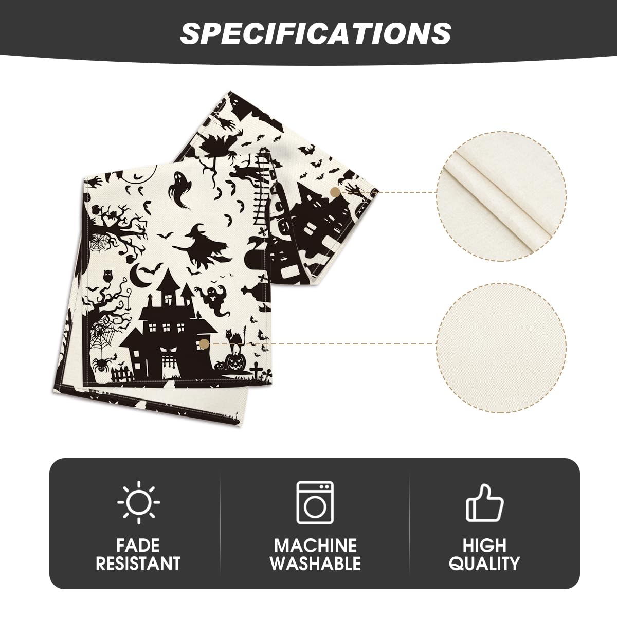 Artoid Mode Black White Spooky Haunted House Tree Ghost Witch Halloween Table Runner, Fall Kitchen Dining Table Decoration for Home Party Decor 13x72 Inch