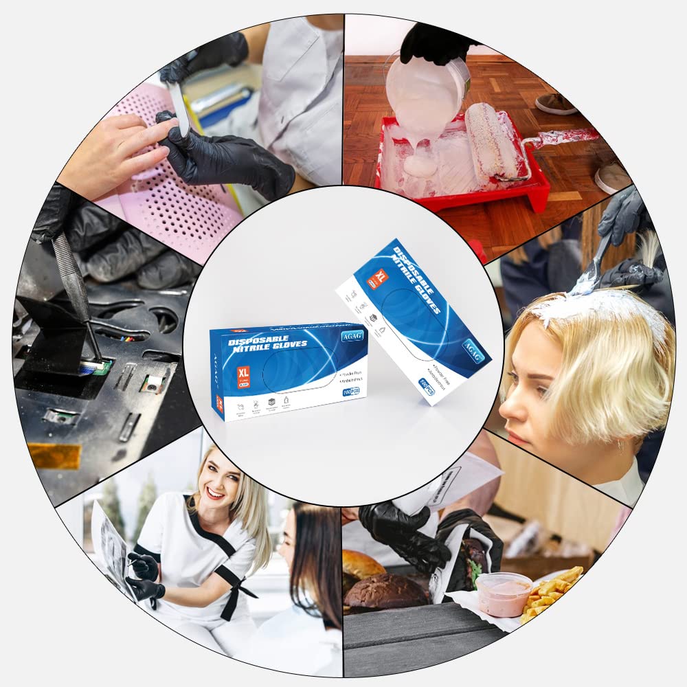 AGAG Black Nitrile Disposable Gloves 100 PCs 5mil Latex Free Ultra Strong Nitrile Gloves, Industrial, Food Safe (X-Large)