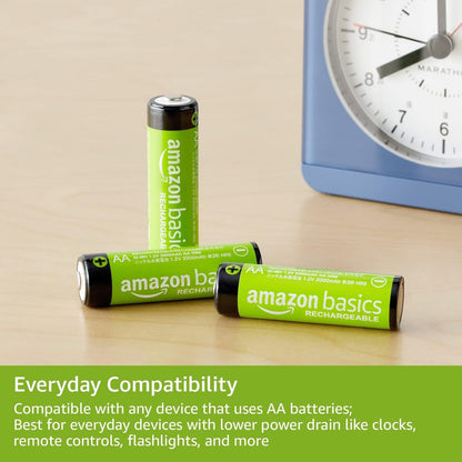 Amazon Basics Rechargeable AA Batteries, 8-Count, 2000 mAh, NiMH, Recharge up to 1000x Times, Pre-Charged