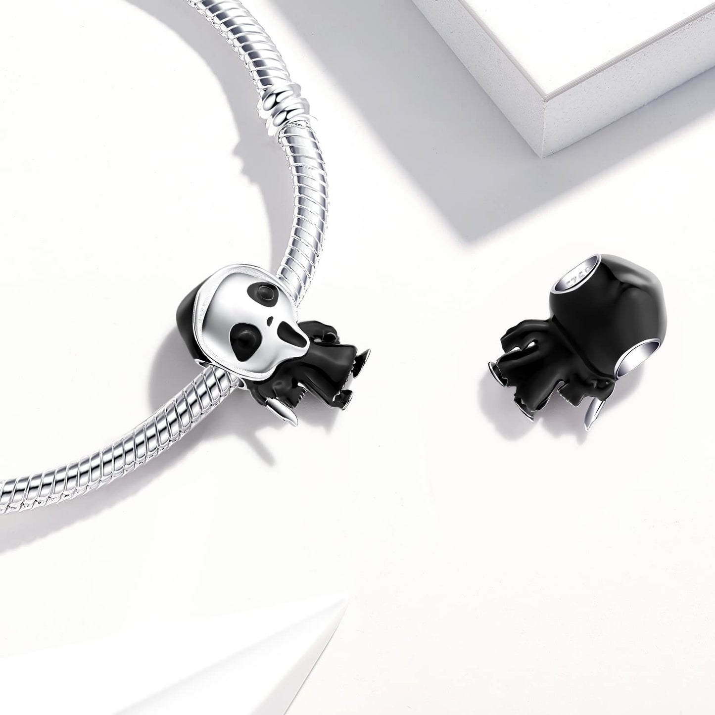 JAHN Sterling Silver Halloween Charms, Compatible with Pandora, for Bracelets and Necklaces - Ghost Mask Charm