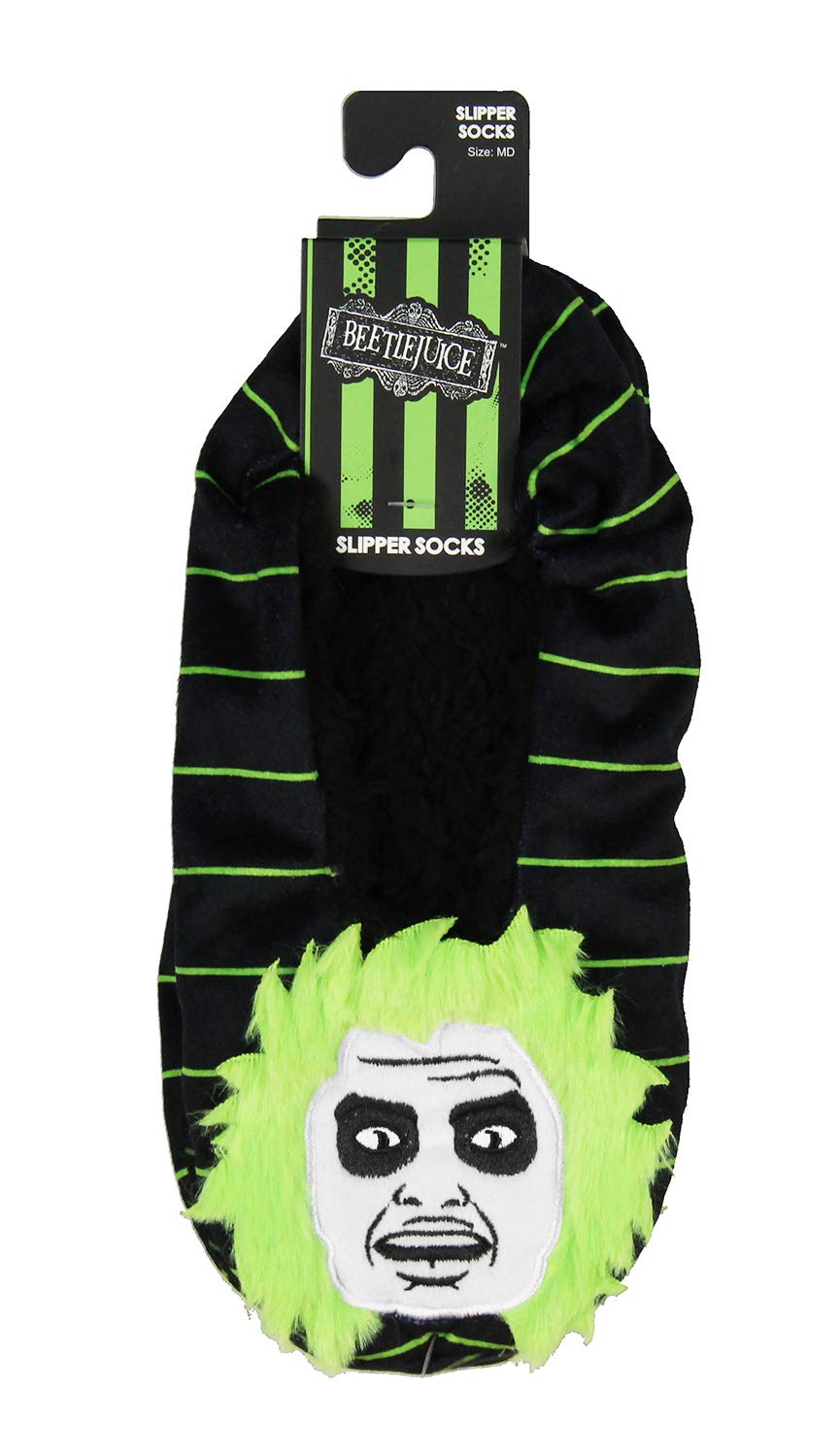 Beetlejuice Slippers 3D Hair Embroidered Character Slipper Socks with No-Slip Sole For Women Men (Medium)