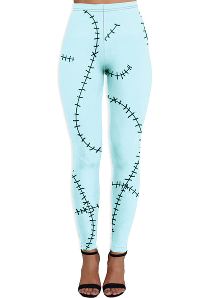 AOBUTE Halloween Costume Leggings Womens Sally Scary Stitched Printed Funny High Waist Party Tights XL