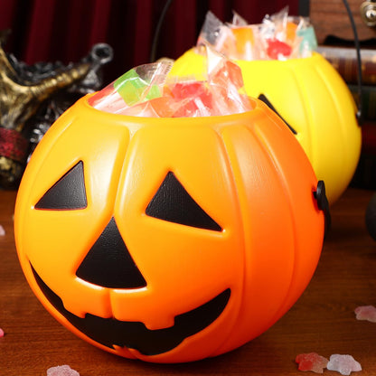 Amosfun 2Pcs Plastic Bucket Halloween Pumpkin Bucket Portable Pumpkin Candy Trick or Treat with Handle for Halloween Party Favor Supplies