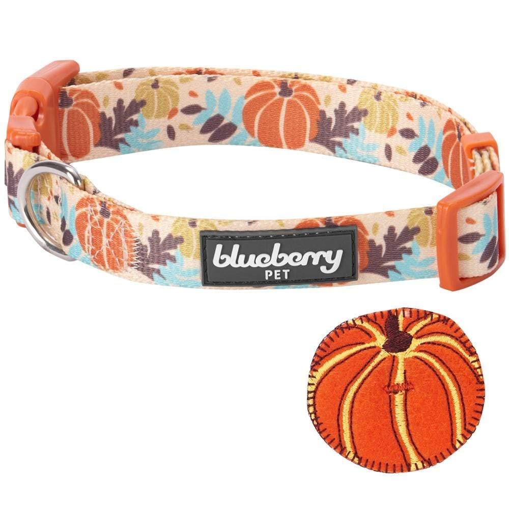Blueberry Pet 8 Patterns Thanksgiving Fall Harvest Festival Pumpkin Designer Adjustable Dog Collar with Decoration, Large, Neck 18"-26"