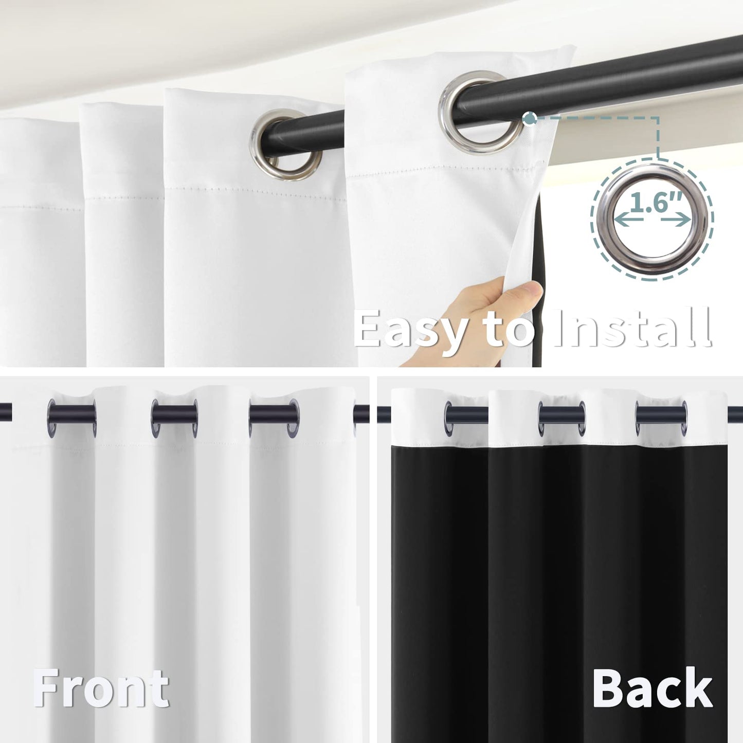 BGment White Blackout Curtains 63 Inch Long - Black Out Curtains for Bedroom Thermal Insulated Grommet Total Room Darkening Window Drapes for Summer Heat Blocking, 2 Panels, 42 x 63 Inch