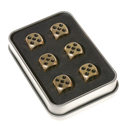 6 Sided Metal Brass Dice with Black Pips, Tables Board Game Dice, 6pcs Solid Gift Brass Dice, Tabletop Games Set for Poker Party Playing Games
