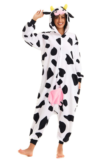 CANASOUR Christmas Cow Onesie Halloween Pajamas For Women Couples Adult Animal Custom With Udders Unisex Anime Cosplay Costumes (Cow,Large)