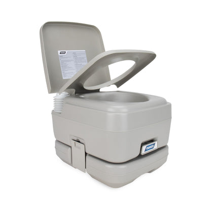 Camco 2.6-Gallon Portable Toilet - Features Detachable Holding Tank w/Sealing Slide Valve & Bellow-Type Flush - Easy Transport w/Compact Lightweight Design & Carry Handle - Gray (41531)