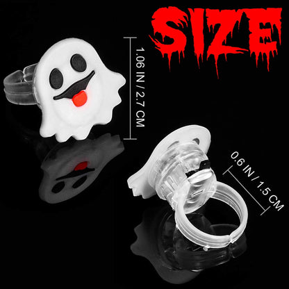 50 Pcs Halloween LED Glow Ring, Light Up Toys Glow in the Dark Birthday Halloween Party Favors Decorations Supplies for Adults Flash Finger Rubber Rings 8 Shape Ghost Pumpkin Skeleton Spider Bat