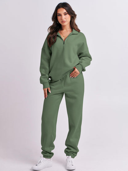 ANRABESS Women 2 Piece Outfits Sweatsuit Oversized Half Zip Sweatshirt Jogger Sweatpants Tracksuit Lounge Set 2025 Clothes