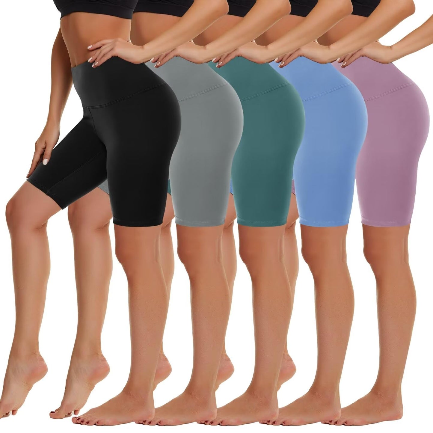 5 Pack Biker Shorts Women - 5"/8" High Waist Spandex Workout Yoga Running Athletic(Black/Light Grey/Blue/Ins Green/Pink,Plus)
