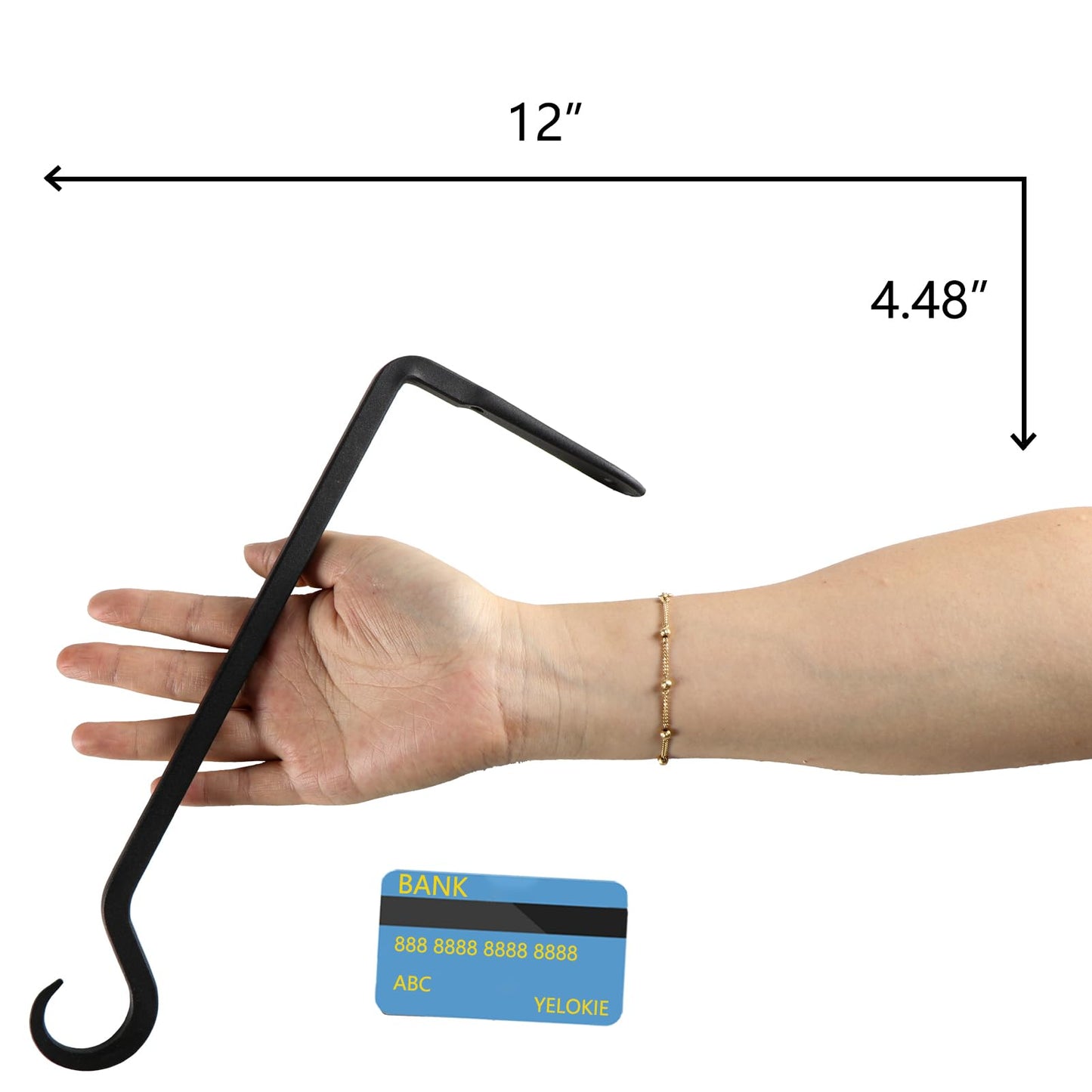 AILIN YELOKIE 2 Pack Premium Forged Wall Hook, Sturdy Hanging Plant Bracket, Elegant Hook for Bird Feeders, Planters, Lanterns, Wind Chimes Indoor Outdoor, Upgrade Black, 12 Inch