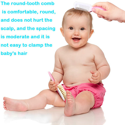 Baby Hair Brush &Silicone Baby Cradle Cap Brush Set, for Newborns & Toddlers-Natural Soft Goat Bristles-Ideal for Cradle Cap-Perfect Baby Registry Gift (Pink)