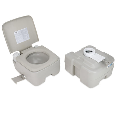Camco 5.3-Gallon Portable Toilet - Features Detachable Holding Tank w/Sealing Slide Valve & Bellow-Type Flush - Easy Transport w/Compact Lightweight Design & Carry Handle - Gray (41541)