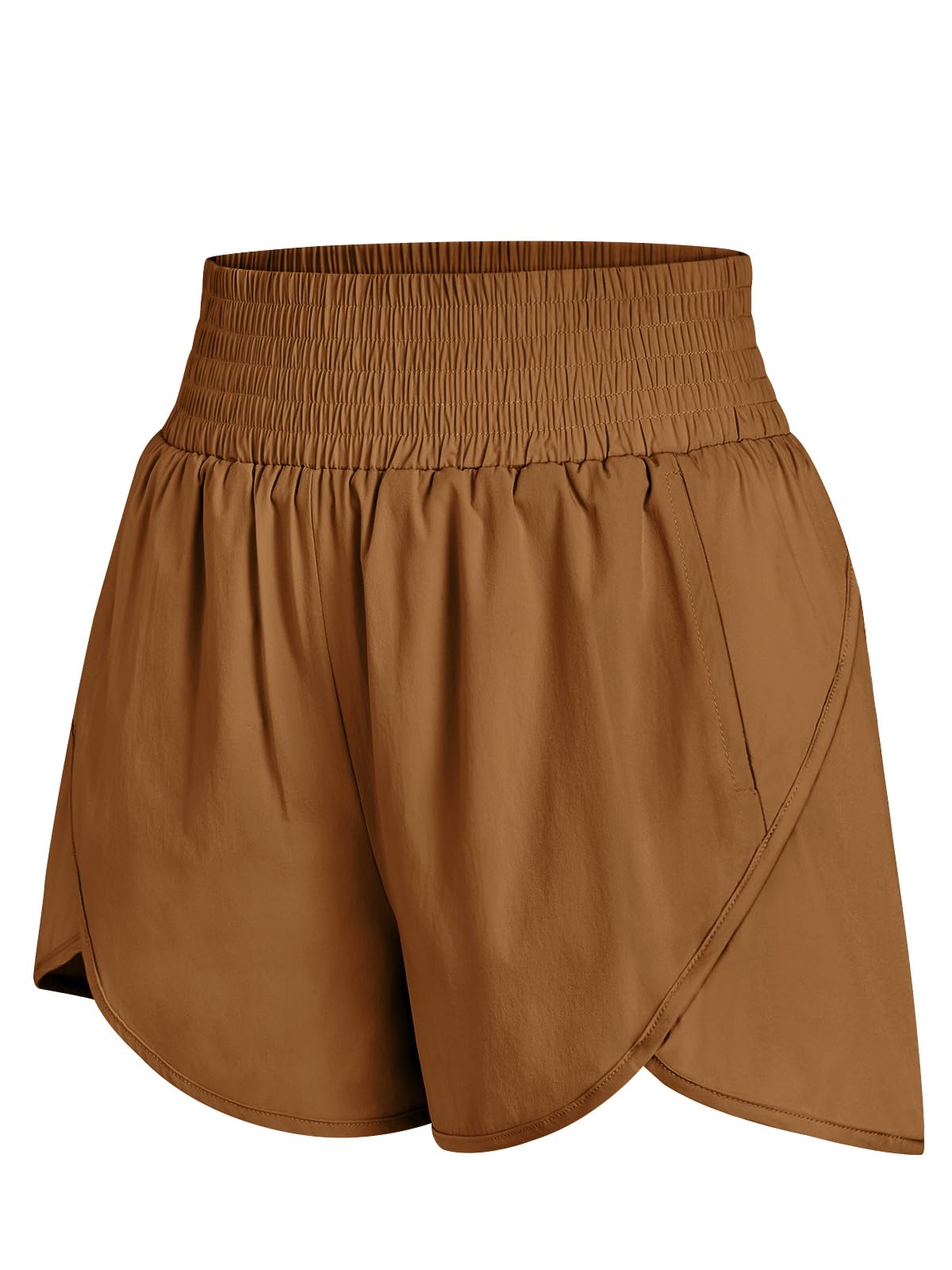 AUTOMET Womens Athletic Shorts High Waisted Running Pants Gym Workout Casual Sport Clothes with Pockets 2025 Brown
