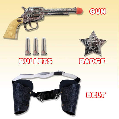 ArtCreativity Cowboy Toy Gun Holster and Belt 9 Piece Set for Kids. 2 Toy Pistols, 1 Sheriff Badge, 2 Gun Holsters, and 3 Play Bullets, 1 Adjustable Belt, Old Western Action Belt for Sheriff