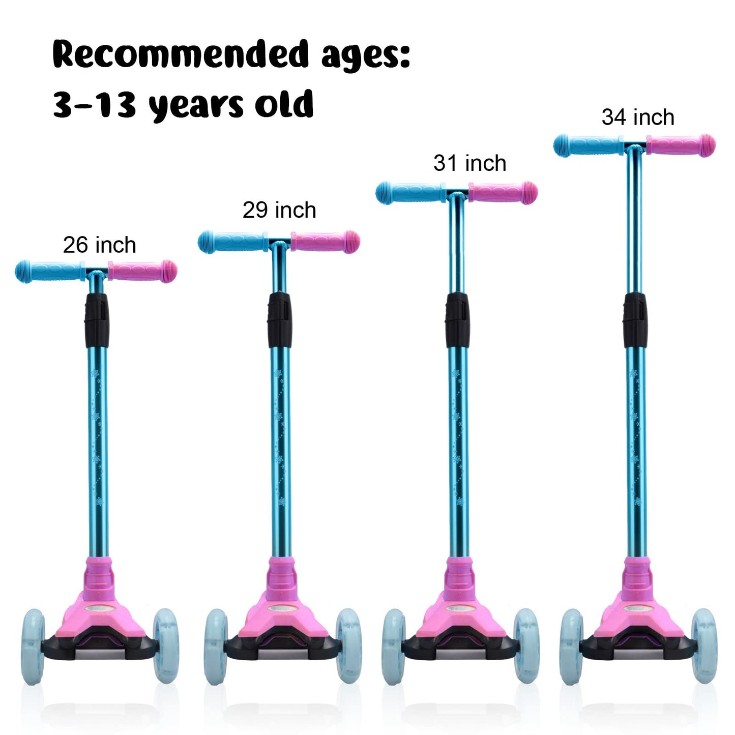 3 Wheel Scooter for Kids, Kids Scooter with Light Up Wheels, Sturdy Deck Design, and 4 Height Adjustable Suitable for Kid Ages 3-12