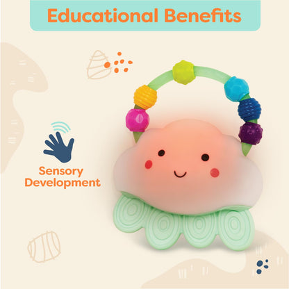 B. toys – Baby Light – Up Cloud Rattle – Rain – Glow Squeeze – Sensory Development & Comfort - Teething Rattle Toys for Babies 3+ Years Months