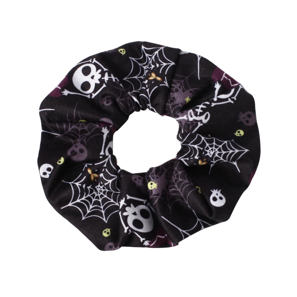 4pcs Halloween Hair Ties Elastics Hair Scrunchies Pumpkin Ghost Skeleton Spider Web Bats Hair Accessories for Women Girls Ponytail Holder Hair Band Ropes