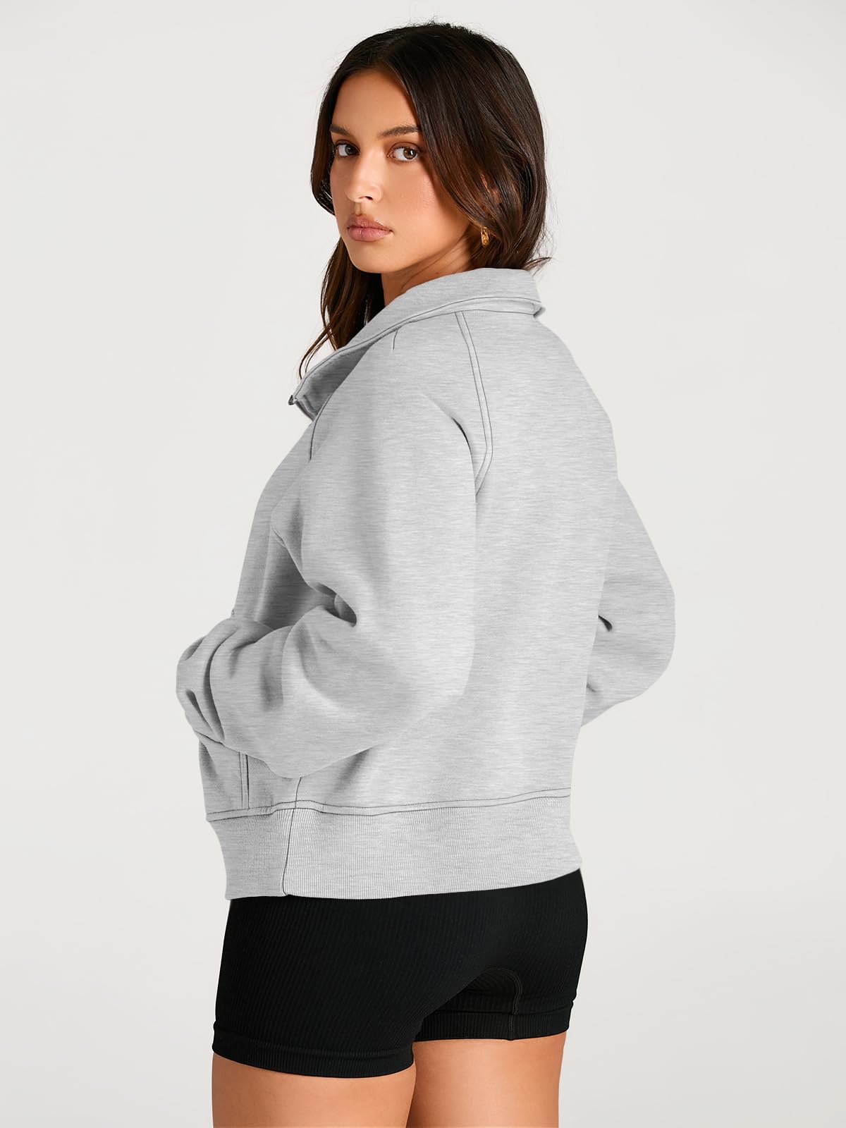 AUTOMET Womens Sweatshirts Half Zip Cropped Pullover Fleece Quarter Zipper Hoodies 2024 Fall Fashion Outfits Clothes Grey Large