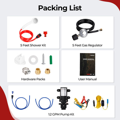 CAMPLUX 5L 1.32 GPM Outdoor Portable Propane Gas Tankless Water Heater With 1.2 GPM Water Pump