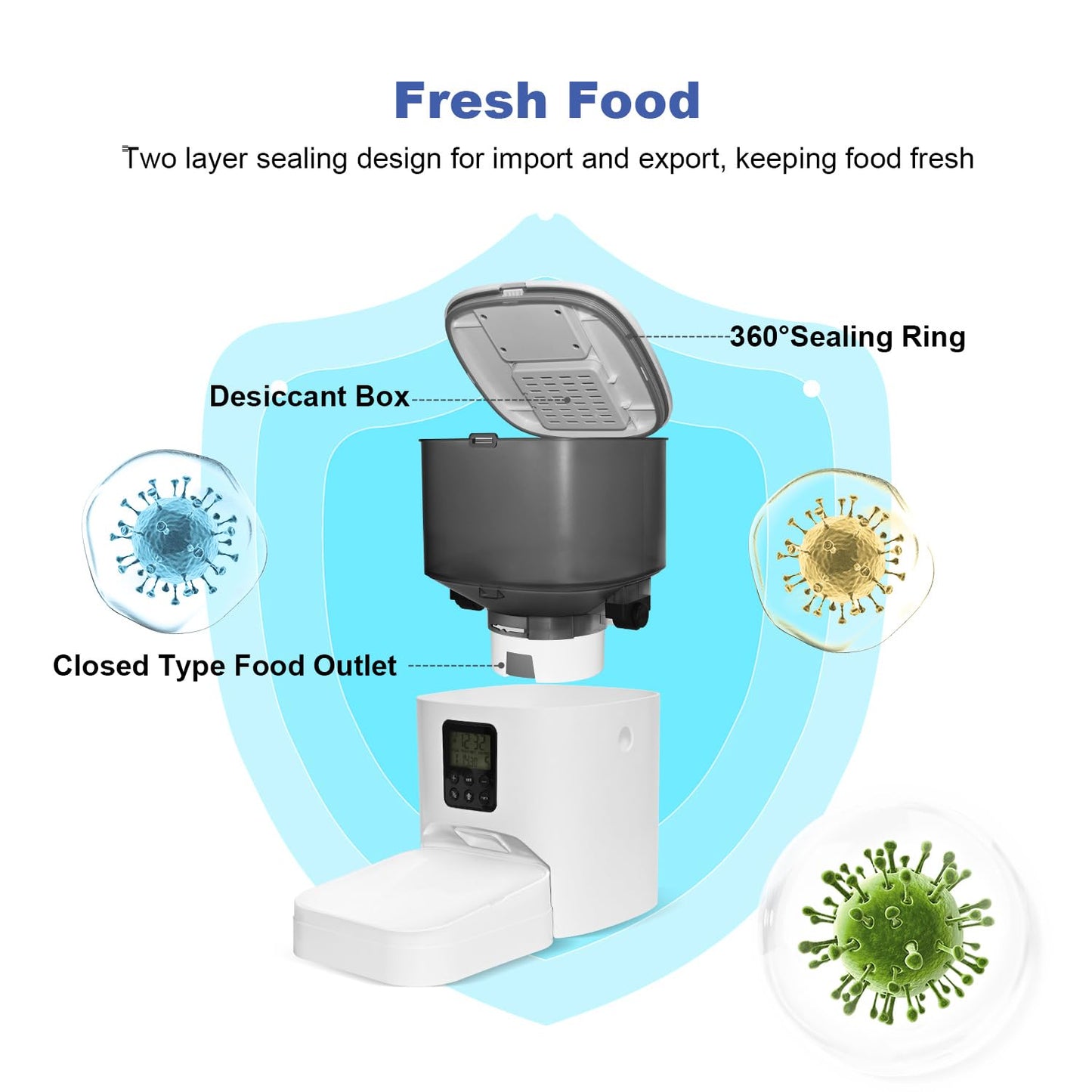 Automatic Cat Feeder, 4L Cat Food Dispenser with 10s Voice Recorder, Pet Feeder up to 8 Meals per Day, Timed Dog Feeder with Dry Food Sealed Ring (White, 4L-Basic)