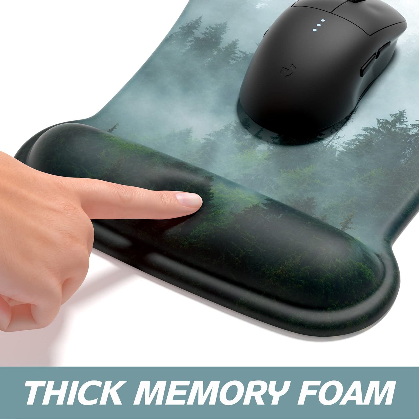 ITNRSIIET Mouse Pad Wrist Support Keyboard Wrist Rest Pad Ergonomic Mousepad Non-Slip Memory Foam Keyboard Pad Easy Typing Pain Relief Perfect for PC Laptop Gaming Office, Fog Forest