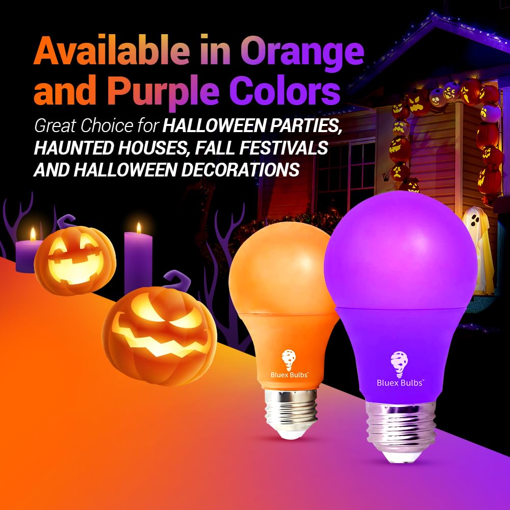 BlueX Bulbs 2 Pack LED A19 Purple Light Bulb - 9W (60Watt Equivalent) - E26 Base LED Bulb, Party Decoration, Porch, Home Lighting, Holiday Lighting, Non-Dimmable.