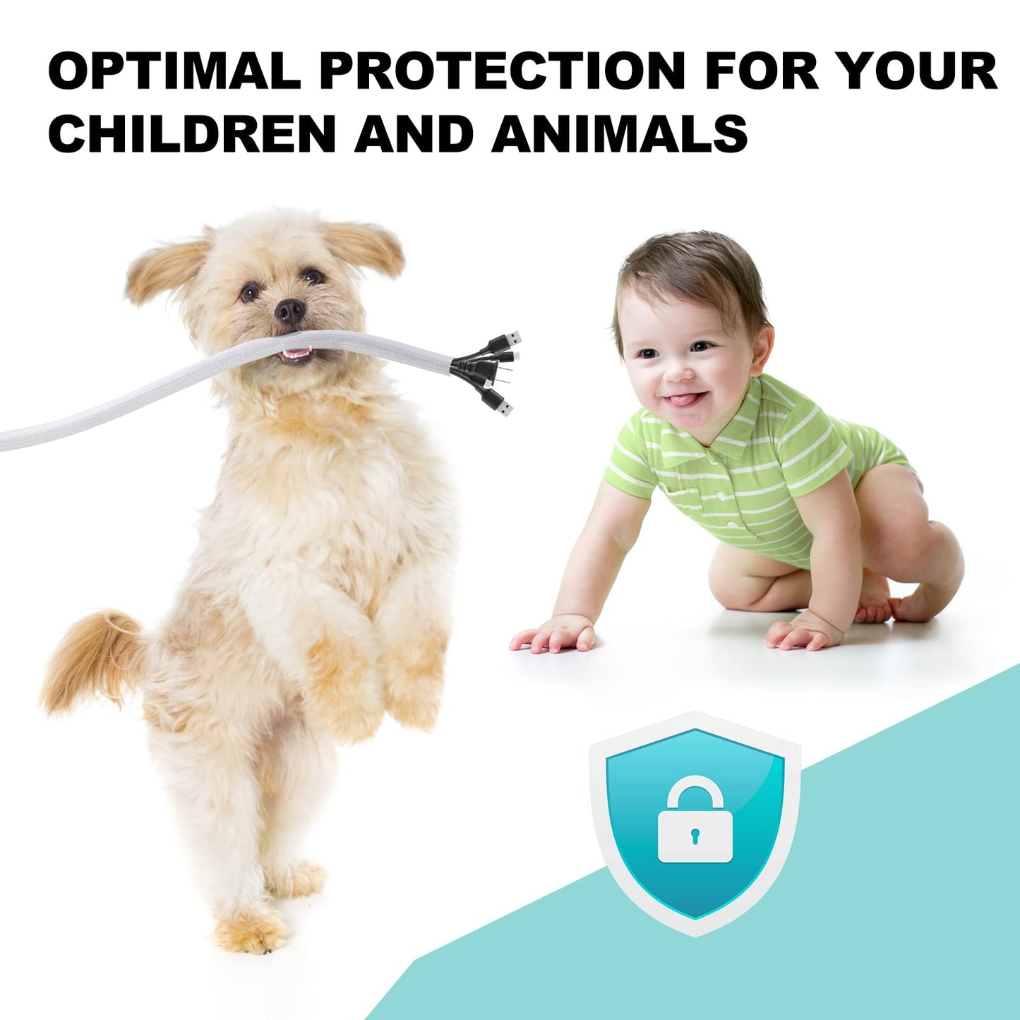 AGPTEK White Cable Sleeve Cover, 2 Pack 5ft - 1.2 inch Cord Management Wire Organizer Under Desk, Home Office Computer Wire Cover Hider Cord Protector, Protect Pet Cat Dog from Chewing, White