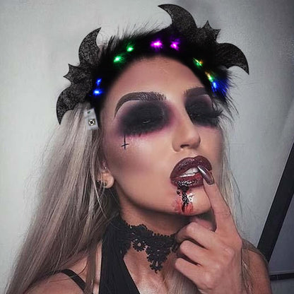 CAKURE Light Up Halloween Headband Led Black Feather Headpiece Glowing Bats Hairbands Nightclub Festivel Party Headwear Rave Hair Accessories