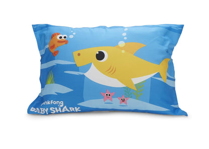 Baby Shark 4-Piece Toddler Bed Set including Super Soft Matching Sheets Set, Pillowcase, and Reversable Comforter For Boys and Girls - (Offical Product)