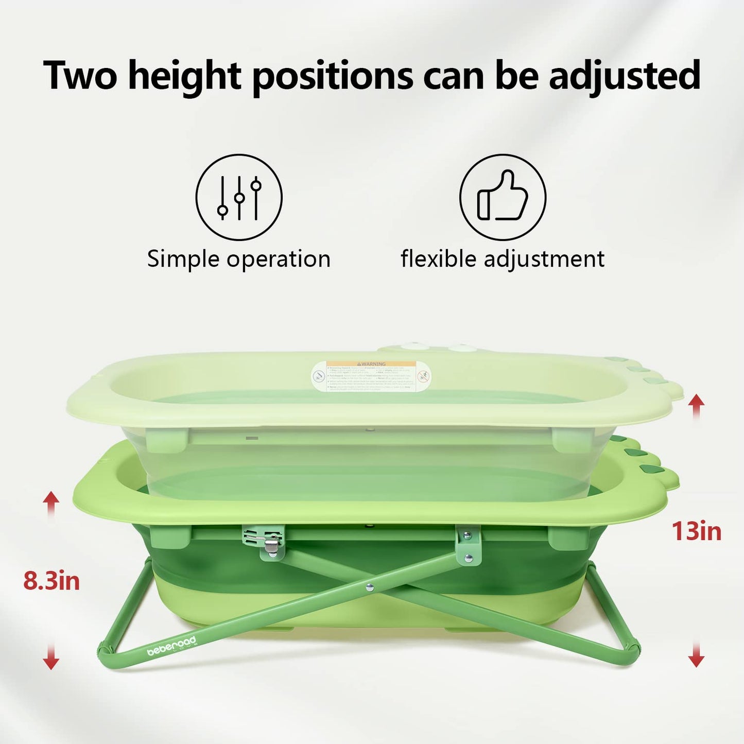 Beberoad Love Collapsible Baby Bathtub for Newborn to Toddler – Portable & Adjustable Infant Tub with Non-Slip Design, Space-Saving Bathtub for Travel & Home Use (Green)