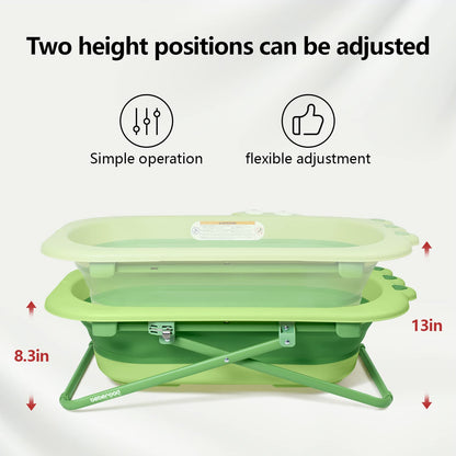 Beberoad Love Collapsible Baby Bathtub for Newborn to Toddler – Portable & Adjustable Infant Tub with Non-Slip Design, Space-Saving Bathtub for Travel & Home Use (Green)
