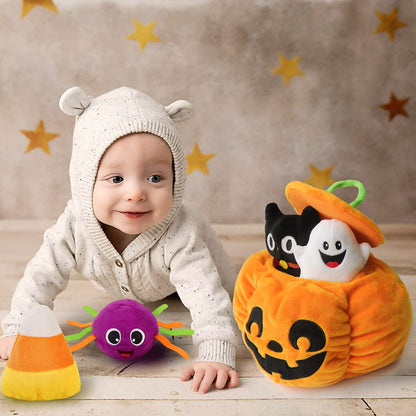 Bunny Chorus My First Halloween Pumpkin Toys Playset, 5ct Halloween Stuffed Pumpkin Plush Cat Spider Ghost Candy Corn for Baby Girls Boys, for Babies