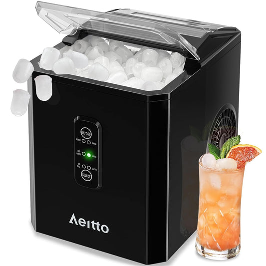 Aeitto Ice Makers Countertop, 9 Ice Cubes Release in 6 Mins, 26Lbs/24H, 2 Sizes of Bullet Ice Machine,Self-Cleaning Portable Ice Maker with Ice Scoop and Basket for Home Kitchen Office RV Bar, Black