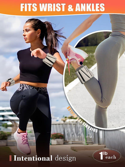 BECOJADDE Ankle Weights for Women Set of 2 (2 lb Each) Adjustable Wrist Weights Training Intensity for Strength Training Walking Running Yoga Pilates Jogging for Women Men, Pewter Beige