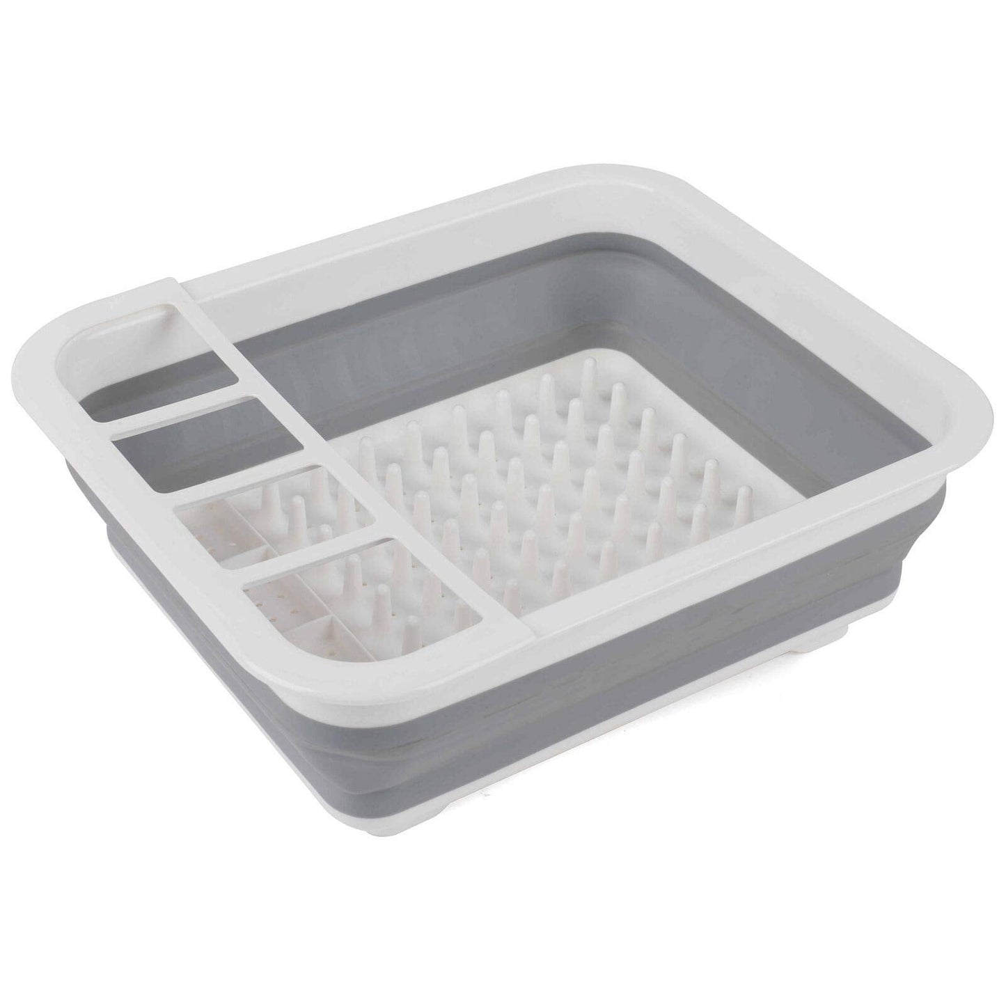 Beldray LA031051 Collapsible Dish Drainer - Plastic Sink Drying Rack With Cutlery Divider, Foldable For Compact Storage, Durable For Plates, Cups, Pots & Pans, Space Saving For Camping, Caravans