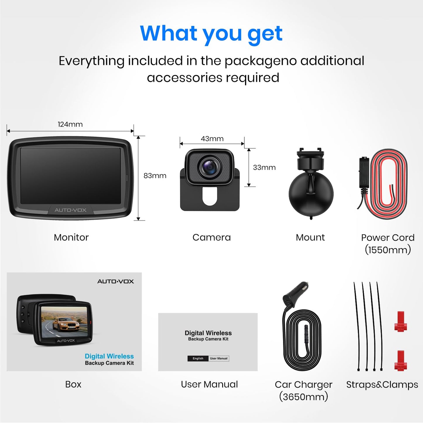 AUTO-VOX CS-2 Wireless Backup Camera with 4.3" Car Monitor, Easy Install Stable Digital Signal Back Up Camera System, Super Night Vision Reverse Cam for Truck, SUV, Van, Trailer