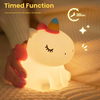 AGEK Unicorn Night Light for Kids, Cute Silicone Nursery Night Light Dimmable LED Squishy Unicorn Lamp Rechargeable Bedside Touch Lamp for Girls Women Breastfeeding Gifts Bedroom Decor