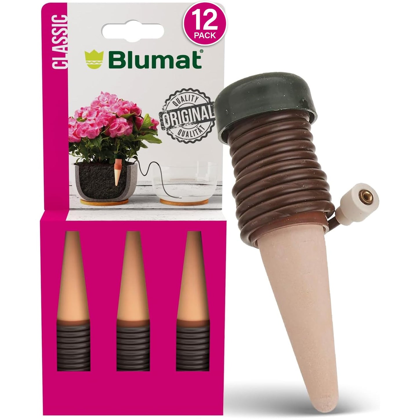 Blumat Classic Plant Watering Stakes - Self-Watering Insert for Indoor and Outdoor Plants - Automatic Slow Release Irrigation System for Potted Plants - Houseplant Care Device (12 Pack)