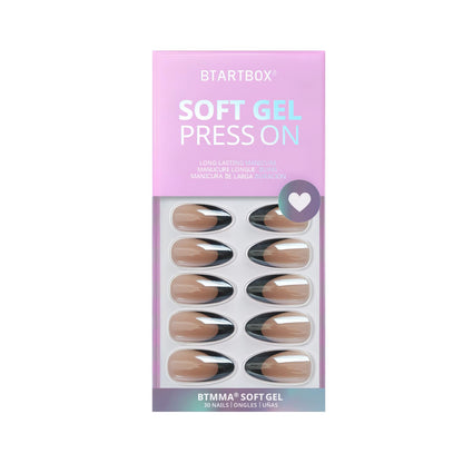 BTArtbox French Tip Press On Nails - Short Almond Press on Nails, Glue On Nails for Gift, Natural Reusable Stick On Nails in 15 Sizes - 30 Fake Nails Kit, Black Swan