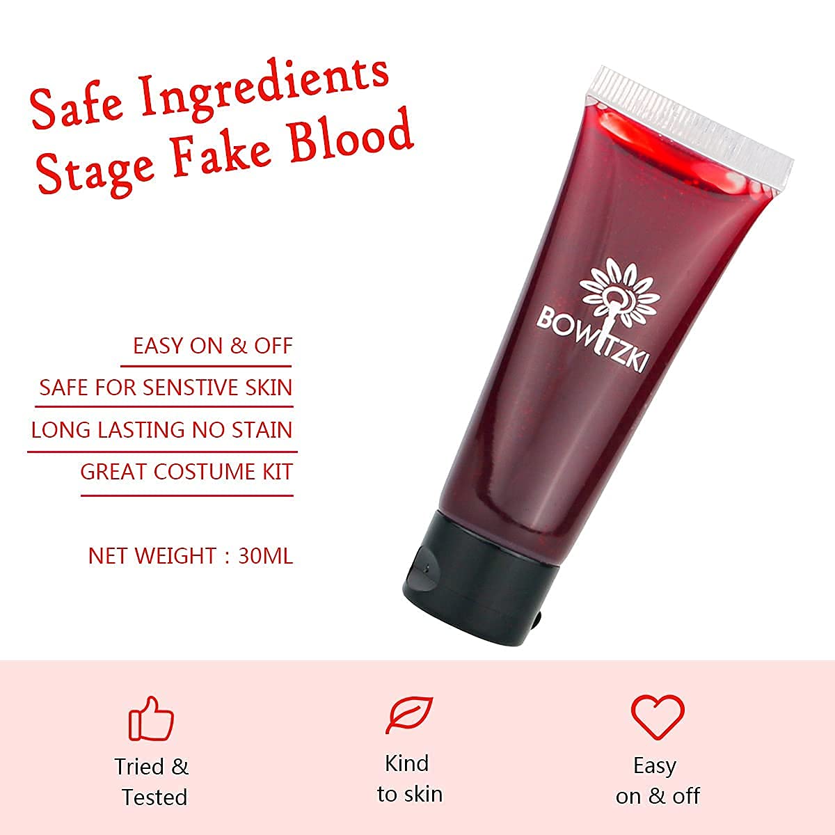 Bowitzki Halloween Makeup Kit Cream Face Paint Water Based Liquid Latex Fake Blood Brush Sponges Body Painting Special Effects SFX Zombie Vampire Monster Christmas Party red black white