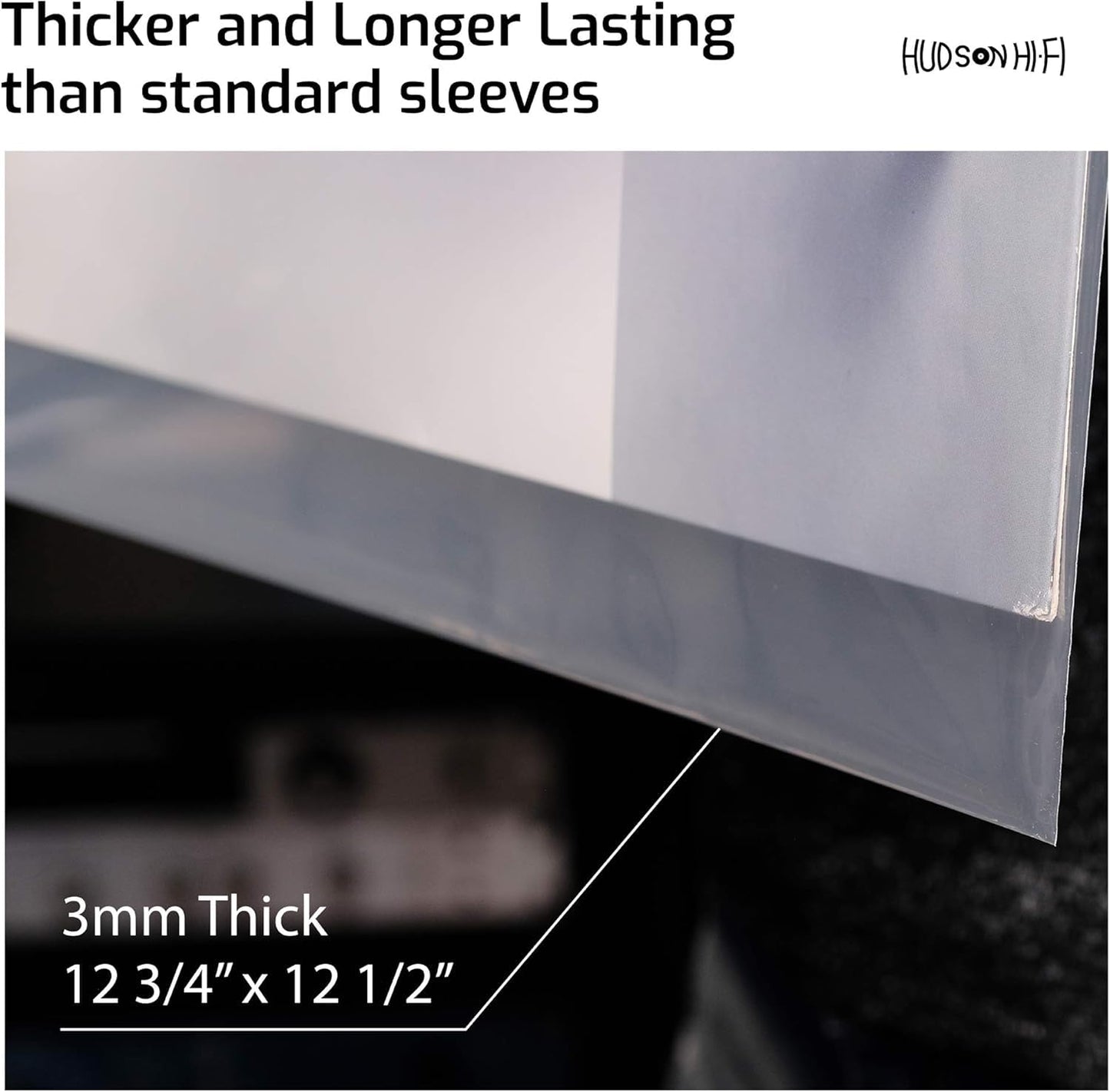 Hudson Hi-Fi Vinyl Record Outer Sleeve Covers - 50 Pack - Premium Crystal Clear Sleeves - Protect Your LP Albums from Scratches, Dirt & Dust - 3 Layers of 30µm Thick No-Acid Exterior Disc Cover