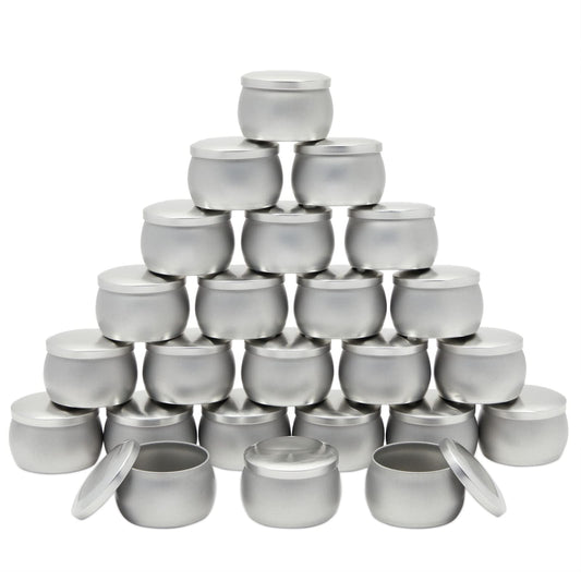 Bright Creations Candle Tins - 4 oz, 3 x 2 in, Silver, 24 Pack - Tin Cans with Lids & Tiny Containers for Wax Projects - DIY Candle Making Supplies