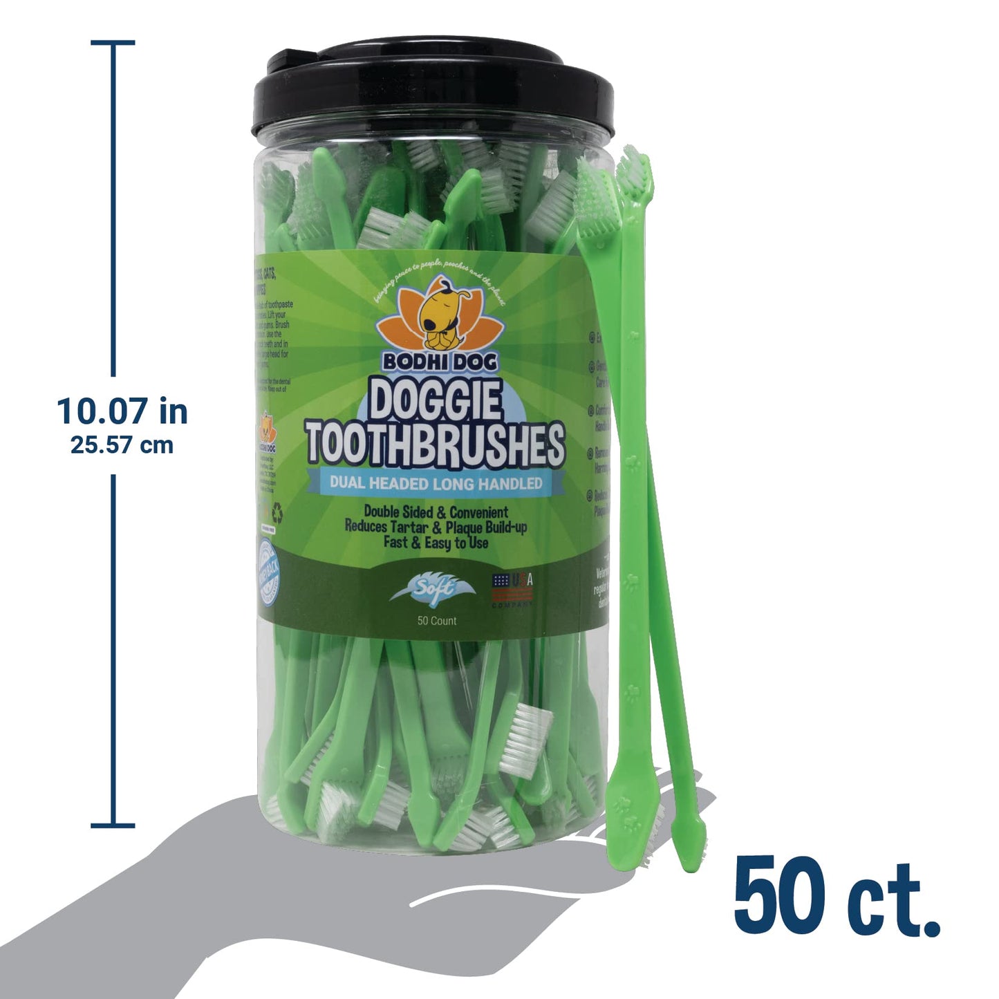 Bodhi Dog Dual-Headed Toothbrush for Dogs & Cats - Soft Bristles for Gentle Pet Dental Care - Puppy & Adult Teeth Cleaning - Easy-to-Use Design for Healthy Gums & Fresh Breath (50 Count)