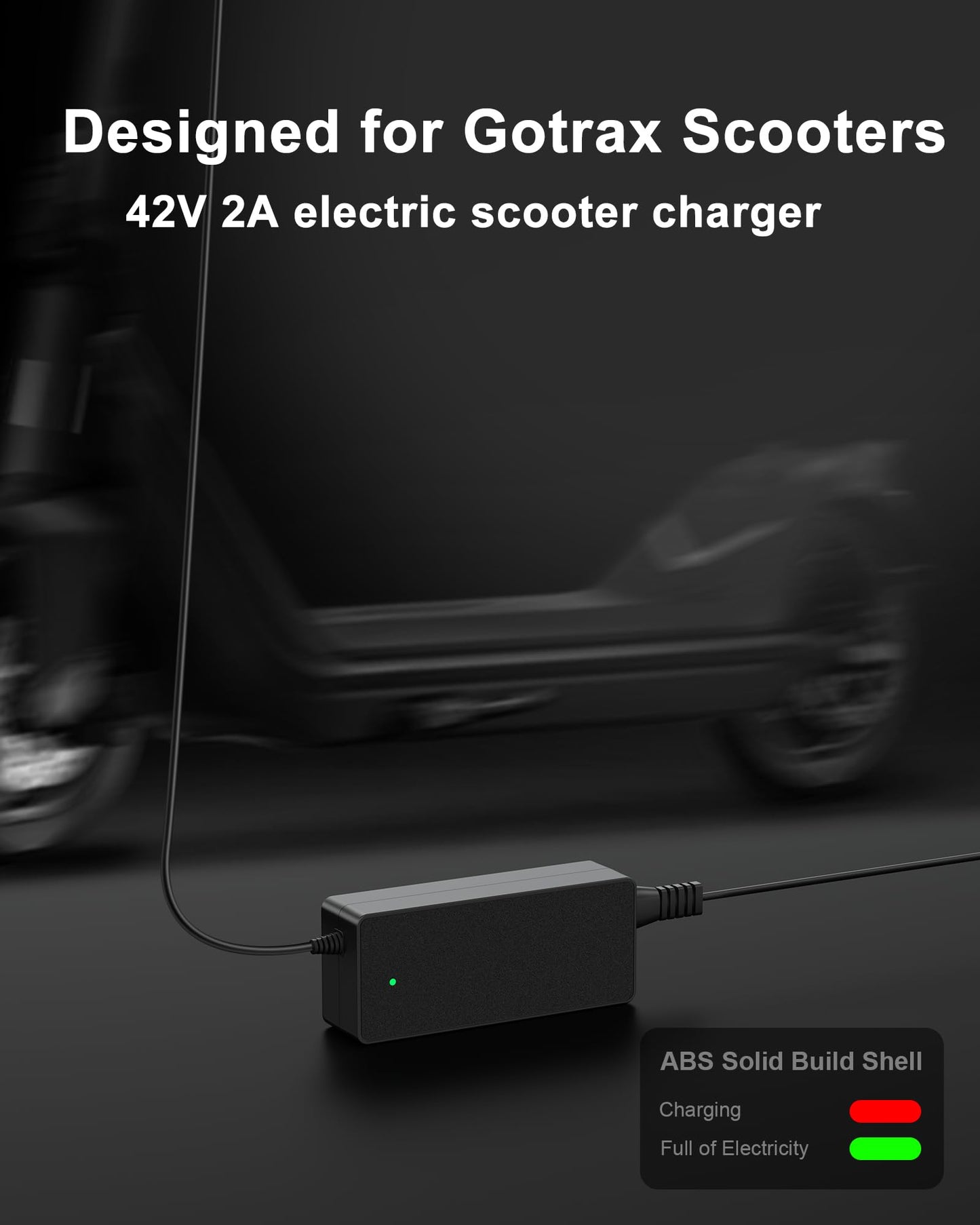 42V 2A for Gotrax Electric Scooter Charger – Compatible with GoTrax GXL V2, Apex, XR Ultra, for Go Trax Electric Scooters with 36V Lithium Battery - Round DC Plug (Not 3-Prong or XLR)
